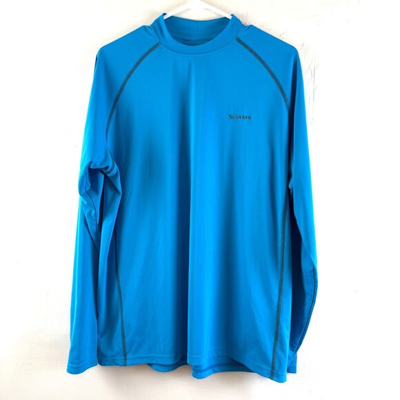 Simms SolarFlex Shirt Mens Large Blue Long Sleeve Fishing UPF Quick Dry Fishing - Picture 1 of 8